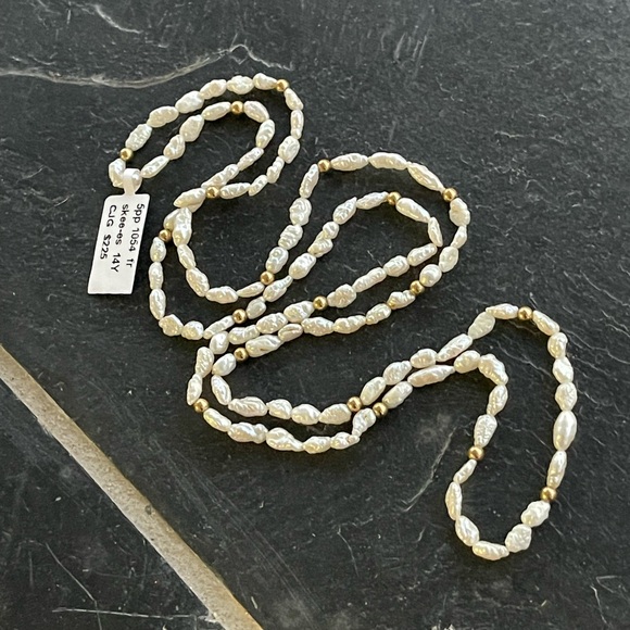 Elegant Freshwater Pearl and 14kt. Gold Beaded Necklace 27” long